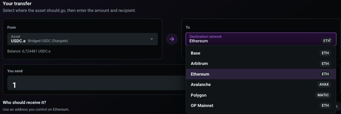 Destination selector