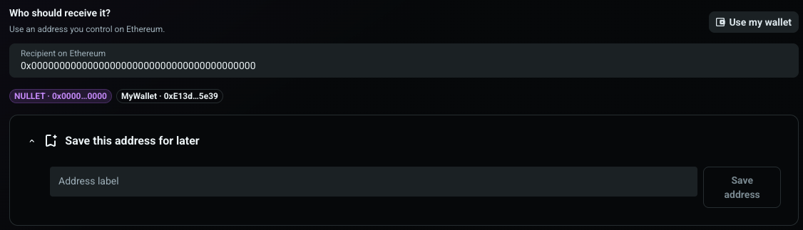 Recipient and saved-address controls