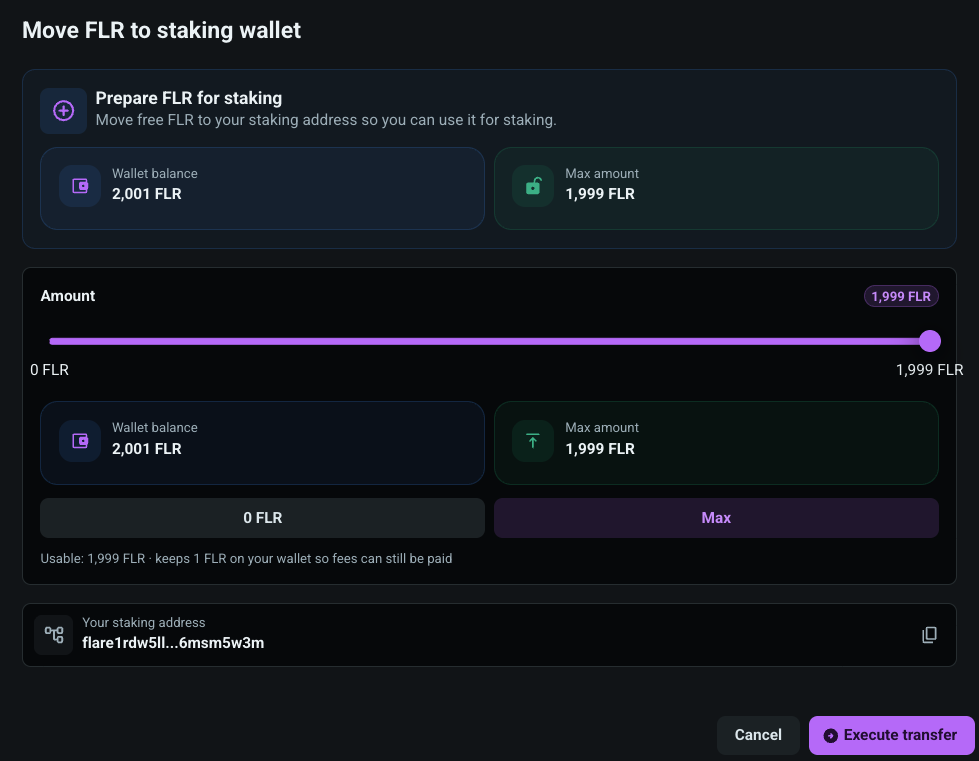 Move FLR to staking wallet